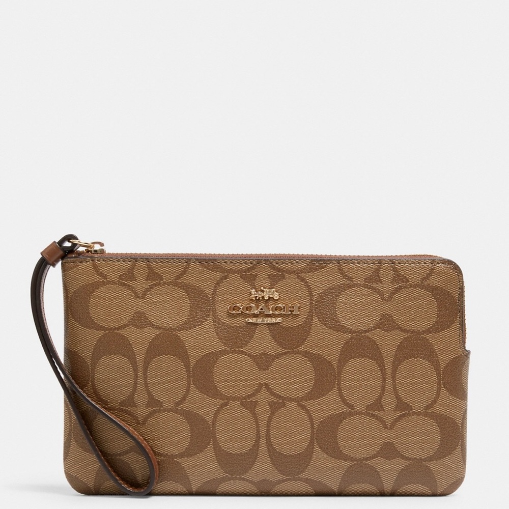 Coach Large Corner Zip Wristlet In Signature Canvas NWT